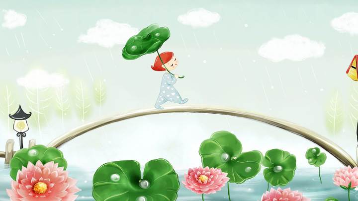 Girl Walking Over A Wooden Bridge